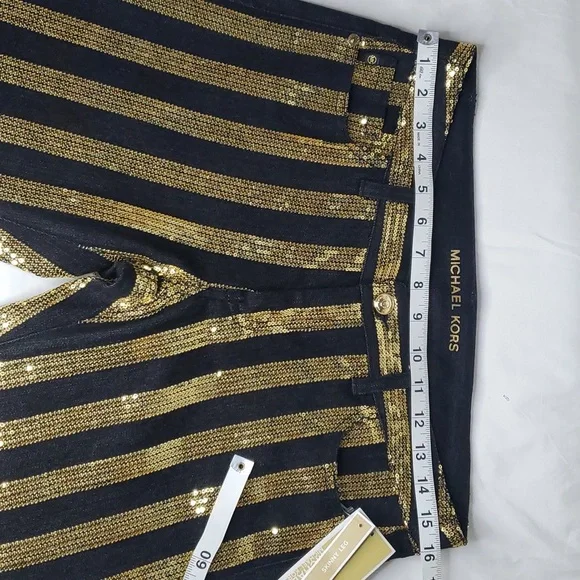 NWT MICHAEL KORS-size 4- striped gold sequins pants - Picture 6 of 9